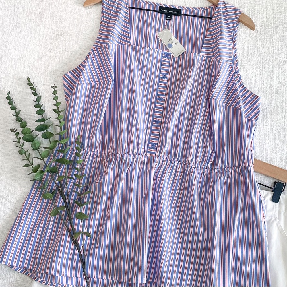 Lane Bryant Pink and Blue Striped Peplum Tank